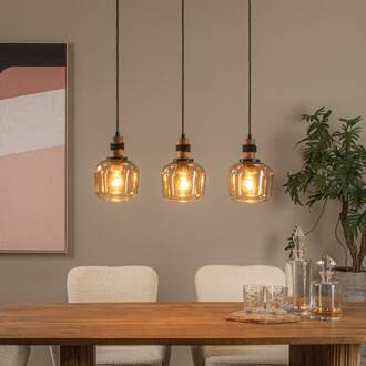 Lucide Hanglamp Ilona, glas, zwart/oranje, 3-lamps zwart, amber