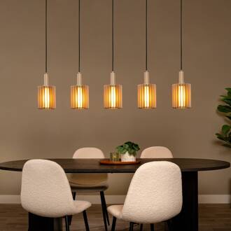Lucide Hanglamp Lambres, taupe, lengte 164 cm, glas/metaal 5-lamps.