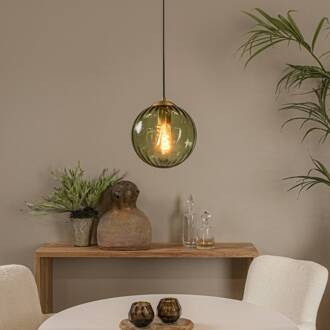 Lucide Hanglamp Monsaraz, groen, Ø 25 cm, glas, 1-lamp zwart, groen