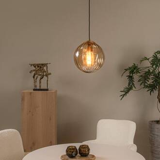 Lucide Hanglamp Monsaraz, Ø 25 cm, barnsteen. Glas, 1-lamp zwart, amber