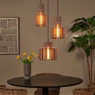 Lucide Hanglamp Rollo, taupe, Ø 50 cm, stof/metaal/glas, 3-lamps.