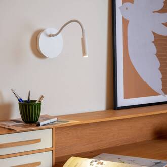 Lucide LED batterij wandspot Jolijn, wit, flexibele arm, Ø 11 cm, magneet