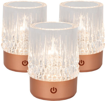 Lucide LILY - Oplaadbare Tafellamp - Accu/Batterij - Ø 8 cm - LED 3 StepDim - 1x3W 2700K/3000K - Koper - Set van 3