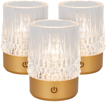 Lucide LILY - Oplaadbare Tafellamp - Accu/Batterij - Ø 8 cm - LED 3 StepDim - 1x3W 2700K/3000K - Mat Goud / Messing - Set van 3