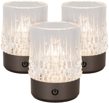 Lucide LILY - Oplaadbare Tafellamp - Accu/Batterij - Ø 8 cm - LED 3 StepDim - 1x3W 2700K/3000K - Zwart chroom - Set van 3