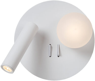 Lucide MATIZ - Bedlamp / Wandlamp - Ø 16,5 cm - LED - 3000K - Met USB oplaadpunt - Wit