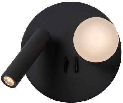 Lucide MATIZ - Bedlamp / Wandlamp - Ø 16,5 cm - LED - 3000K - Met USB oplaadpunt - Zwart
