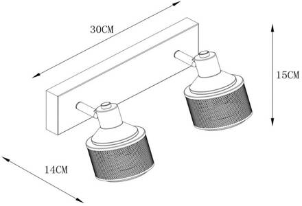 Lucide Plafondspot Rafa met roosterkap, 2-lamps brons, zwart