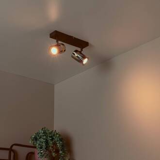 Lucide Plafondspot Upton, lengte 26 cm, zwart/rookgrijs, 2-lamps. zwart, rookgrijs