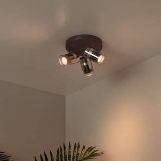 Lucide Plafondspot Upton, Ø 31 cm, zwart/rookgrijs, 3-lamps. zwart, rookgrijs