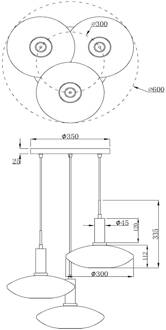 Lucide Singala hanglamp, Ø 30 cm, glas, 3-lamps, opaal, E27 zwart, goud
