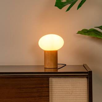 Lucide Tafellamp Birtle, hoogte 38 cm, wit/licht hout, hout/glas licht hout, wit