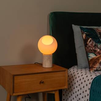 Lucide Tafellamp Davin, hoogte 26 cm, crèmekleurig/wit, steen/glas crème, wit