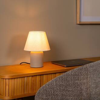 Lucide Tafellamp Macia, beige/naturelkleurig Hoogte 27 cm Keramiek/stof beige, naturel