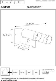 Lucide TAYLOR Wandspot 2xGU10 - Zwart