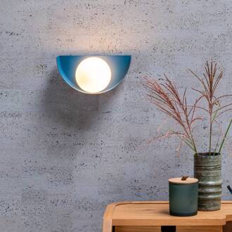 Lucide Wandlamp Benni met bolkap van glas, blauw pastelblauw, opaal