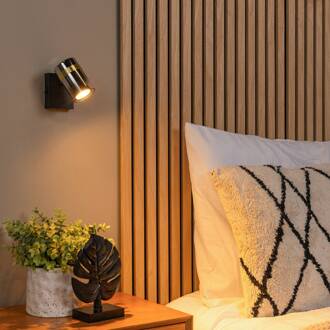 Lucide Wandspot Upton, Ø 6 cm, zwart/rookgrijs, metaal/glas zwart, rookgrijs