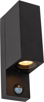 Lucide ZARO - Wandspot / Wandlamp Binnen/Buiten - 2xGU10 - IP65 - Beweging & dag/nacht sensor (uitschakelbaar) - Zwart