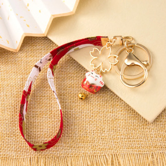 Lucky Cat Keychain Cherry Blossom Bell Personality Car Chain Ring Cute Female Bag Pendant Mobile Phone U Disk Headphone Lanyard