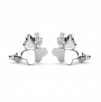 Lucky Clover oorbellen - Oostenrijks kristal Wit Zilver