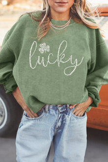 Lucky Print Crew Neck Sweatshirt Salie Groen