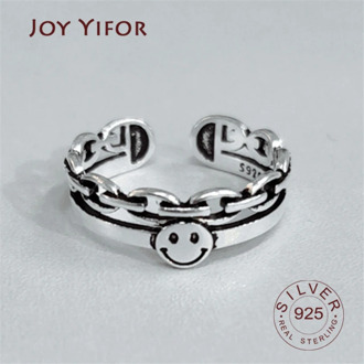 Lucky Punk Retro Thai Style Double Layers Chain Party Women Ring Smiling Face Happy Vintage Rings For Women