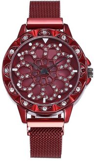 Lucky Vrouwen Horloges Rose Goud Roterende Bloem Horloges Relogio Feminino Diamond Magnetische Quartz Klok Rood
