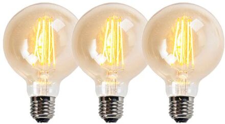 LUEDD Set van 3 E27 dimbare LED Filament lampen goldline G95 5W 450LM 2200K