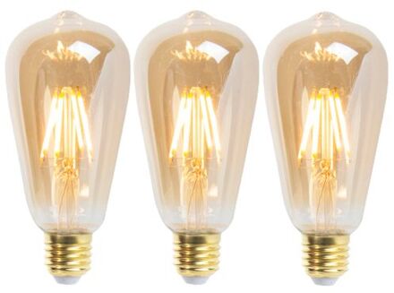 LUEDD Set van 3 LED Goldline filament lamp E27 5W 360lm ST64 dimbaar