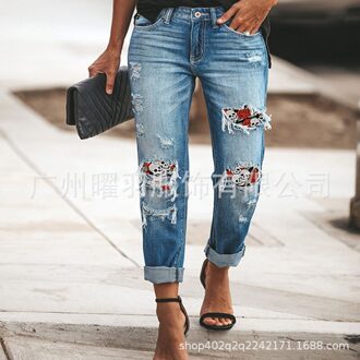Lugentolo Ripped Jeans Vrouwen Skull Print Plus Size Mid Taille Gewassen Straight Lente Mode Vrouw Jeans Xxxl