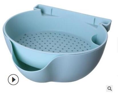 Lui Snack Kom Plastic Double Layer Fruitschaal Snack Keuken Opbergdoos Kom Fruit Filter Kom Afvoer Mand Zeef Afdruiprek Blauw