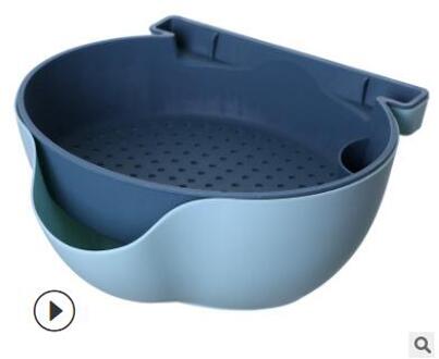 Lui Snack Kom Plastic Double Layer Fruitschaal Snack Keuken Opbergdoos Kom Fruit Filter Kom Afvoer Mand Zeef Afdruiprek lucht blauw