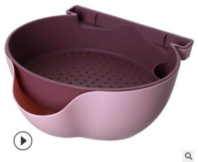 Lui Snack Kom Plastic Double Layer Fruitschaal Snack Keuken Opbergdoos Kom Fruit Filter Kom Afvoer Mand Zeef Afdruiprek Paars