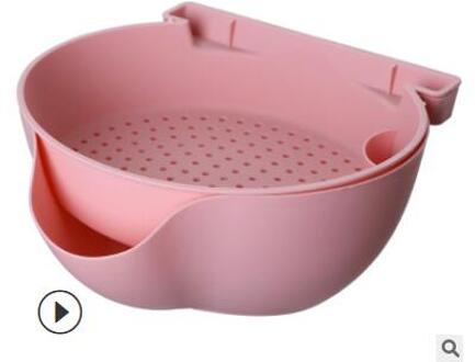 Lui Snack Kom Plastic Double Layer Fruitschaal Snack Keuken Opbergdoos Kom Fruit Filter Kom Afvoer Mand Zeef Afdruiprek Roze