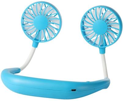 Lui Sport Opknoping Hals Ventilator Lucht Koeler Fan Outdoor Handige Usb Opladen Creatieve Student Mini Elektrische Luchtkoeling Fan blauw