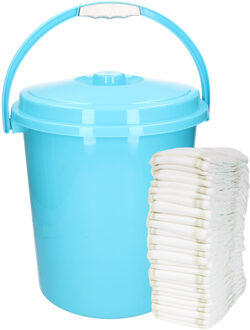 Luiers emmer - blauw - 21 liter - kunststof - met deksel