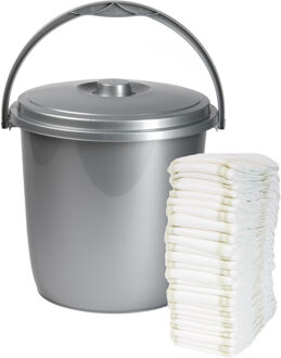Luiers emmer - zilvergrijs - 15 liter - kunststof - met deksel