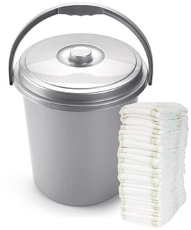 Luiers emmer - zilvergrijs - 21 liter - kunststof - met deksel