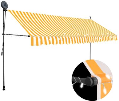 Luifel handmatig uitschuifbaar met LED 350 cm wit en oranje