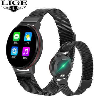 LUIK Full Touch Screen Smart Armband Hartslagmeter fitness tracker Smart Polsband Stappenteller Smartwatch Mannen Vrouwen Mesh belt zwart