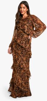 Luipaard Ruffle Chiffon Maxi-Jurk, Multi - 36