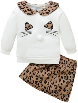Luipaard Shirts A-lijn Rok Set Voor Baby Meisjes Cartoon Kat Print Trui Lange Mouwen Tops + Luipaard Rok Outfits 90