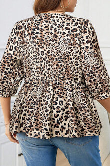 Luipaardprint 34 Mouw Blouse Bruin