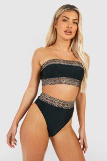 Luipaardprint Bandeau Bikini Set Met Mesh Zoom, Black - 36