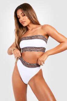 Luipaardprint Bandeau Bikini Set Met Mesh Zoom, White - 36
