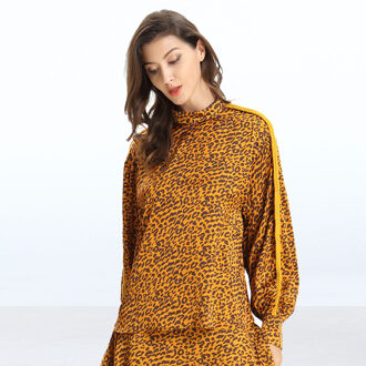 Luipaardprint blouse en kwast mouwen Camel - S