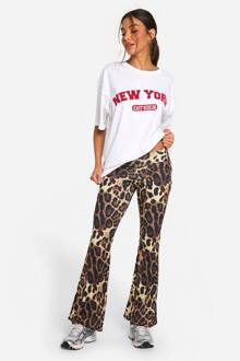 Luipaardprint Broek Met Lage Taille En Uitlopende Pijpen, Leopard - 40