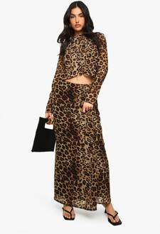 Luipaardprint Geweven Maxi Rok, Leopard - 42