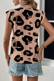 Luipaardprint Korte Mouwen Top Bruin