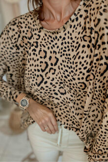 Luipaardprint Lange Mouwen Top Bruin